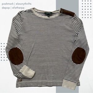 Lauren Ralph Lauren LRL Women's Striped Long Sleeve with Elbow Pads Large